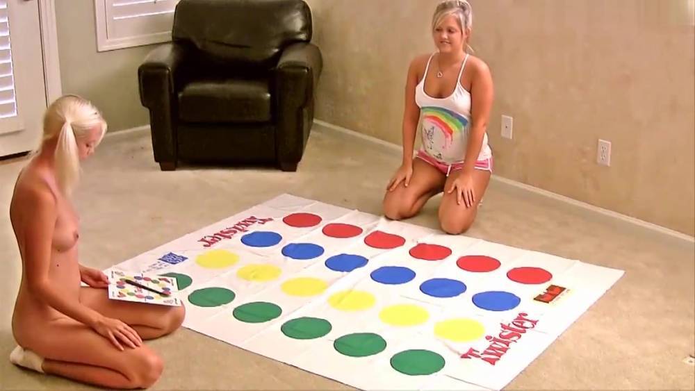 Beautiful young blondies playing Twister - hclips.com