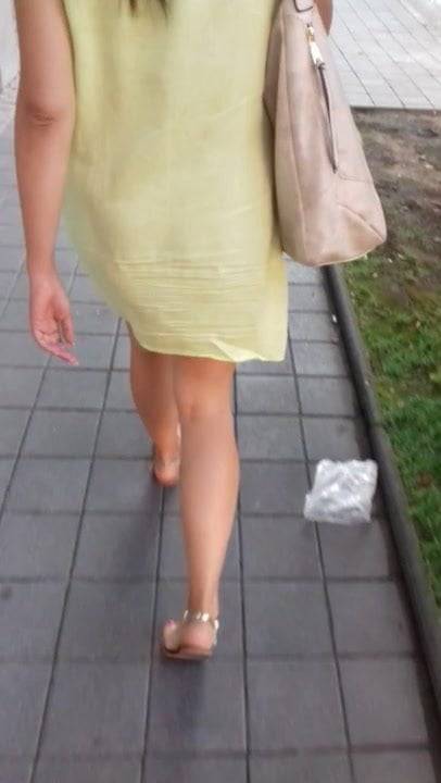 voyeur seethrough yellow dress visible white thong - xhamster.com