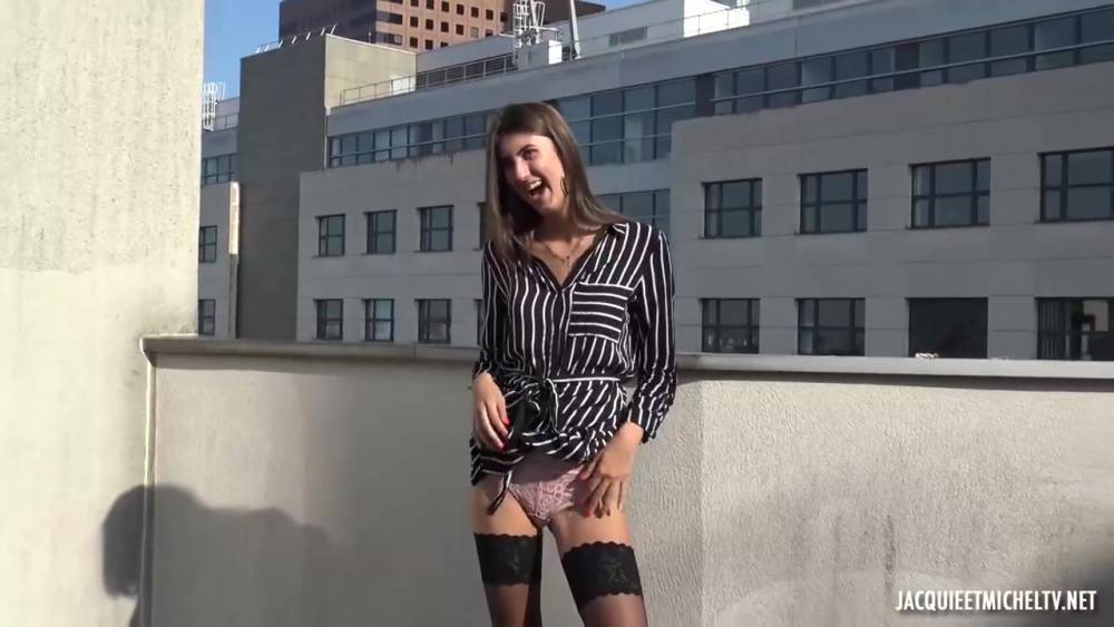 Barely legal brunette, Lina is having steamy sex with two guys, in the middle of the day - upornia.com