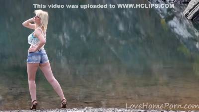 Busty Blonde - Busty Blonde Displays Her Figure Near The Lake - hclips.com