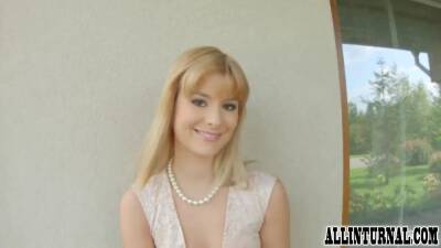 Pretty blonde is bent over and filled with spunk - sunporno.com