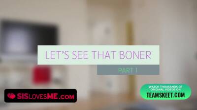 Hot Blonde With Puffy Tits Teases Her Stepbrother And Rubs Her Pussy Lips On His Cock - sexu.com