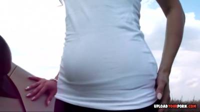 Brunette Poses On The Car Before Stripping - hclips.com