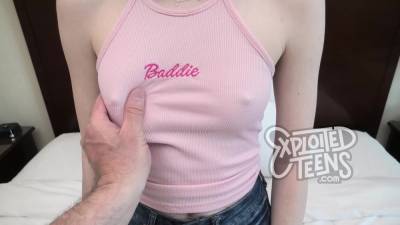 This petite redhead teen with perfect tiny tits sucks cock - pornoxo.com