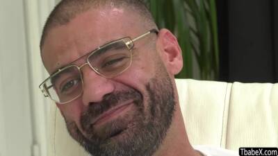 Slim blonde maid tranny babe Lena Moon rides boss cock in the couch - fetishpapa.com