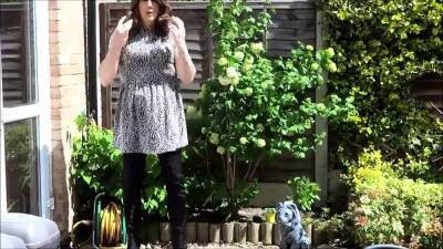 Sexy masturbating crossdresser in thigh boots outdoors - nvdvid.com