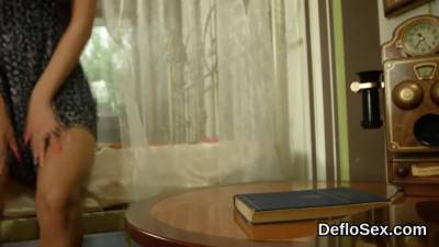 Passionate teen rubs pink snatch until she is having orgasm - fetishpapa.com