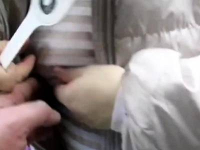 Touching tits in see-throu blouse in a market - drtvid.com