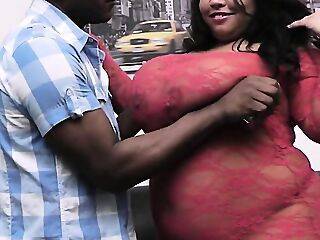 Huge Boobs BBW in Red Lingerie Interracial Sex - theyarehuge.com