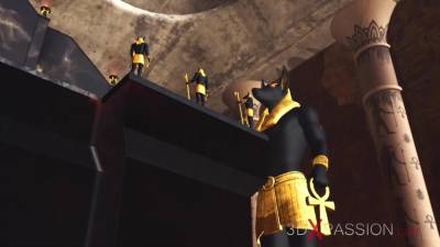 Ancient Egypt. Anubis plays with a hot black girl in the temple - hotmovs.com - Egypt