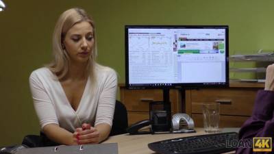 Loan4k. blonde-haired college girl woman stretches legs for rude loan agent - sexu.com