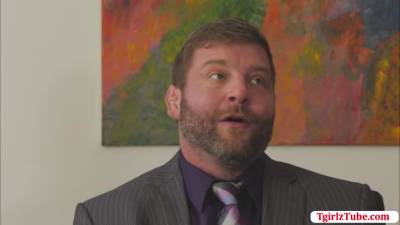 TS Natalie gets fuck on the small table - fetishpapa.com