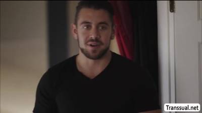 TS Melanie kneels and give guy a Blowjob - fetishpapa.com