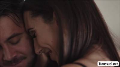 TS Melanie kneels and give guy a Blowjob - fetishpapa.com