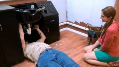 adorable girl helping old repairman - sunporno.com