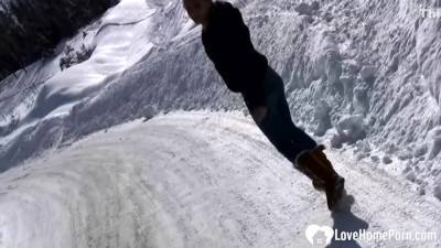 Exciting Stepmom Shows Titties And Pees In Snow - hclips.com