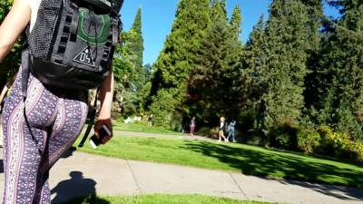 Blonde College Athlete in Tight Leggings - voyeurhit.com