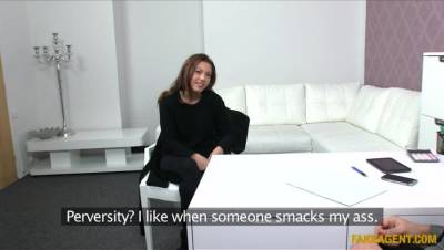 Agent And Cameraman Offer Double Dicking For Brunette's Wet Pussy - porntry.com