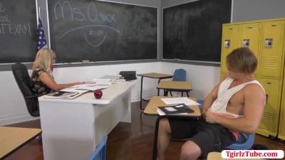 TBabe hops on his Students big hard dick - fetishpapa.com