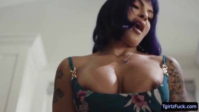 Busty ts temptress Foxxy gets analed in the bathroom - fetishpapa.com