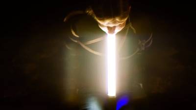 Deepthroating light wand, gagging on cock under the stars - icpvid.com