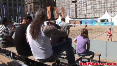 Amsterdam prostitute in nets plays with cum in mouth - sexu.com - Netherlands