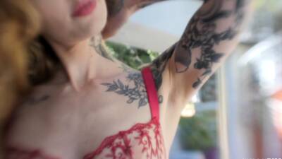 Tattooed Redhead Penny Archer Plays with Natural Tits and - drtuber.com