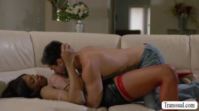 Ebony TS barebacks her stepbrothers ass - fetishpapa.com