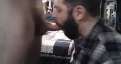 Sub sucking and feeding on his man's load - fetishpapa.com