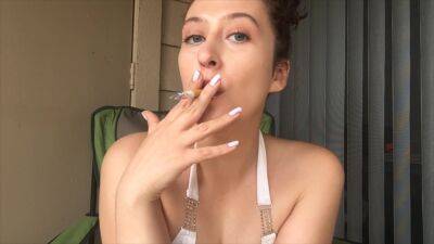Sexy Goddess In D Smoking Outside In White Bikini Top King Size Cork Tip 100 - hclips.com - county White