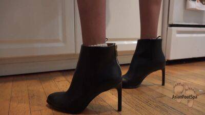 High Heeled Leather Boots While Making Dinner - hclips.com