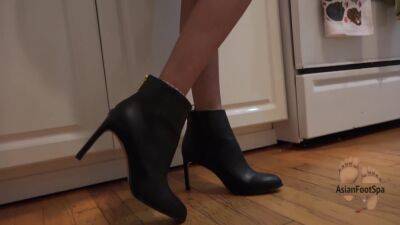 High Heeled Leather Boots While Making Dinner - hclips.com