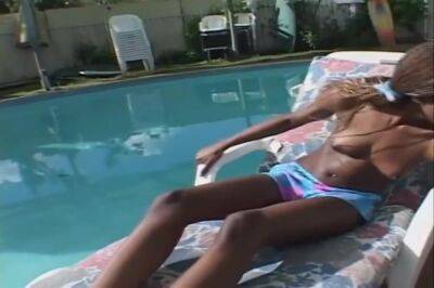 Absolutely Gorgeous Ebony Teen Takes A White Cock By The Pool - hclips.com