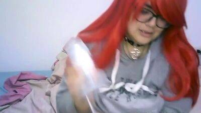 Fat red head babe has fun with a dildo - drtuber.com