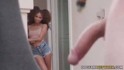 White Surfer Neighbor Stretches Petite Ebony Cecilia Lion - porntry.com