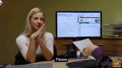 Blonde cutie cant pay rent so she goes to the bank for a loan - sexu.com