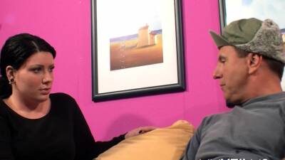 Chubby cutie in stockings gives footjob - nvdvid.com