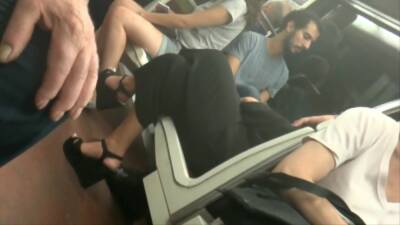 Sexy Brunette In Wedges High Heels - voyeurhit.com