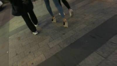 Hot Brunette In Slingback Wedges Heels - voyeurhit.com