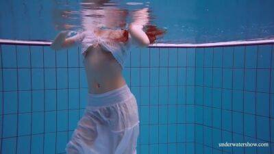 Redhead Marketa In A White Dress In The Pool - upornia.com - Russia