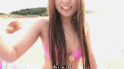 Ultra hairy Japanese gyaru in bikini beach foreplay - drtuber.com - Japan