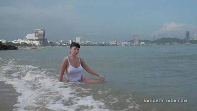 White one-piece transparent when wet swimsuit - veryfreeporn.com