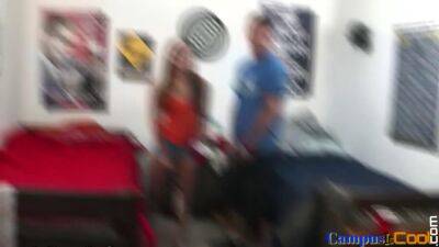 Teen beauty bent over and fucked in her dorm - sunporno.com