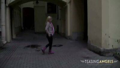 Naughty blonde flashes her ass in public while her boyfriend films - veryfreeporn.com