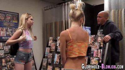 Blonde teens at gloryhole - sunporno.com