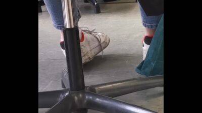 candid feet in white ankle socks and sneakers - voyeurhit.com