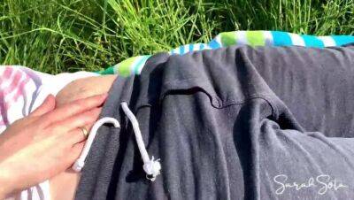 Outdoor Blowjob in the meadow while people walk by in public - cum in her mouth - Sarah Sota - porntry.com