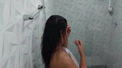 My Stepmother Finds Me Masturbating When She Takes A Shower And Sucks My Cock Until Apu Interrupts Us - voyeurhit.com