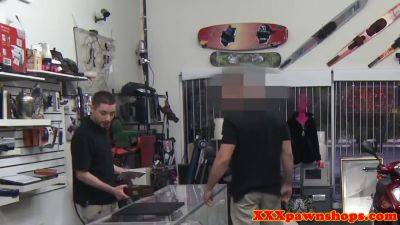 Strapped Pawnshop Newbie Takes Load After Milking Cock - hclips.com