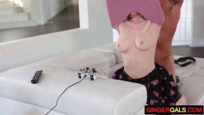 Abbey Rain's tight ginger pussy drilled by a big old cock - sexu.com